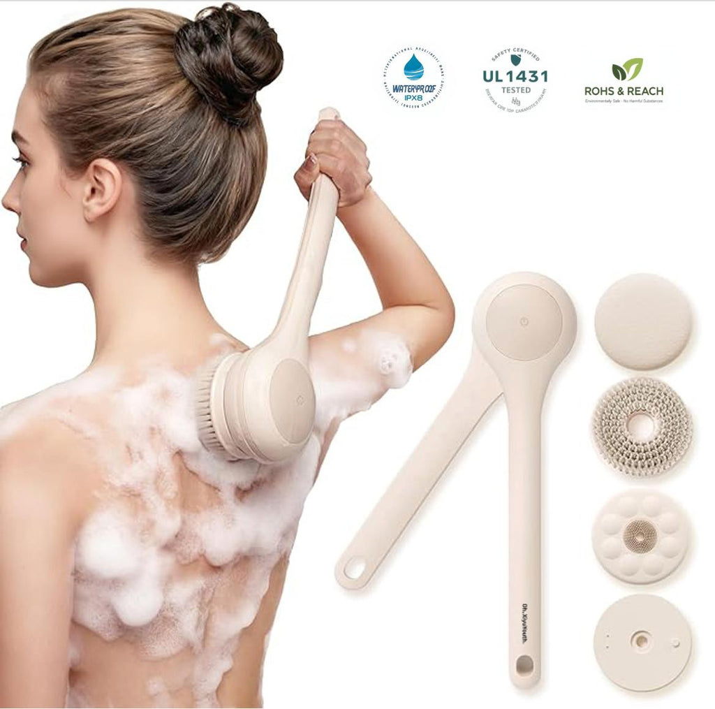 4-in-1 Electric Bath Brush Body Back Scrubber Waterproof Exfoliating Massage Spa USB Rechargeable Soft Bristles SG Stock