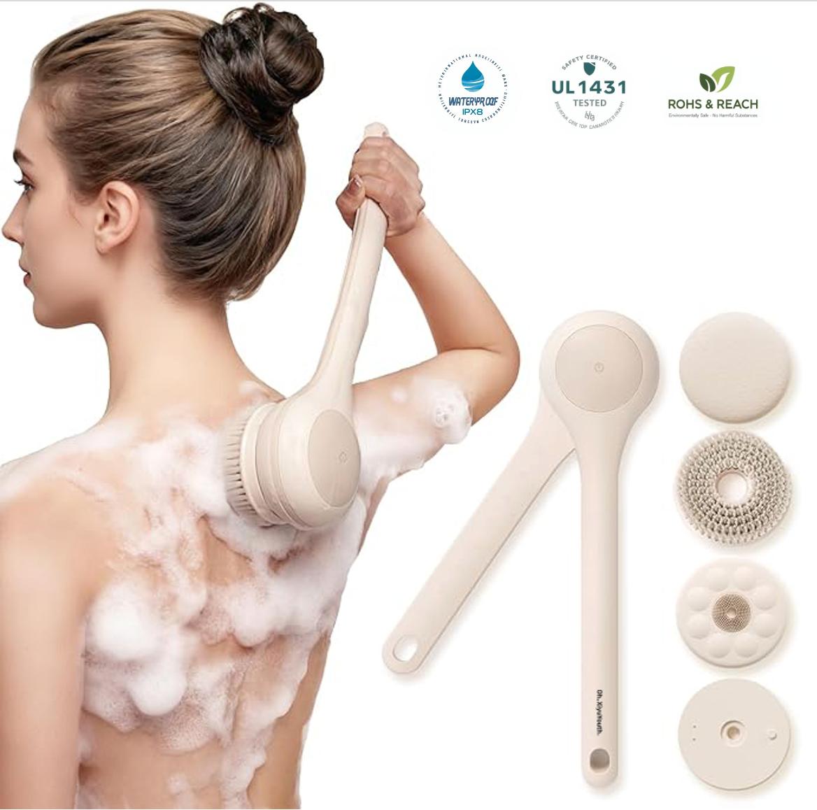 4-in-1 Electric Bath Brush Body Back Scrubber Waterproof Exfoliating Massage Spa USB Rechargeable Soft Bristles SG Stock