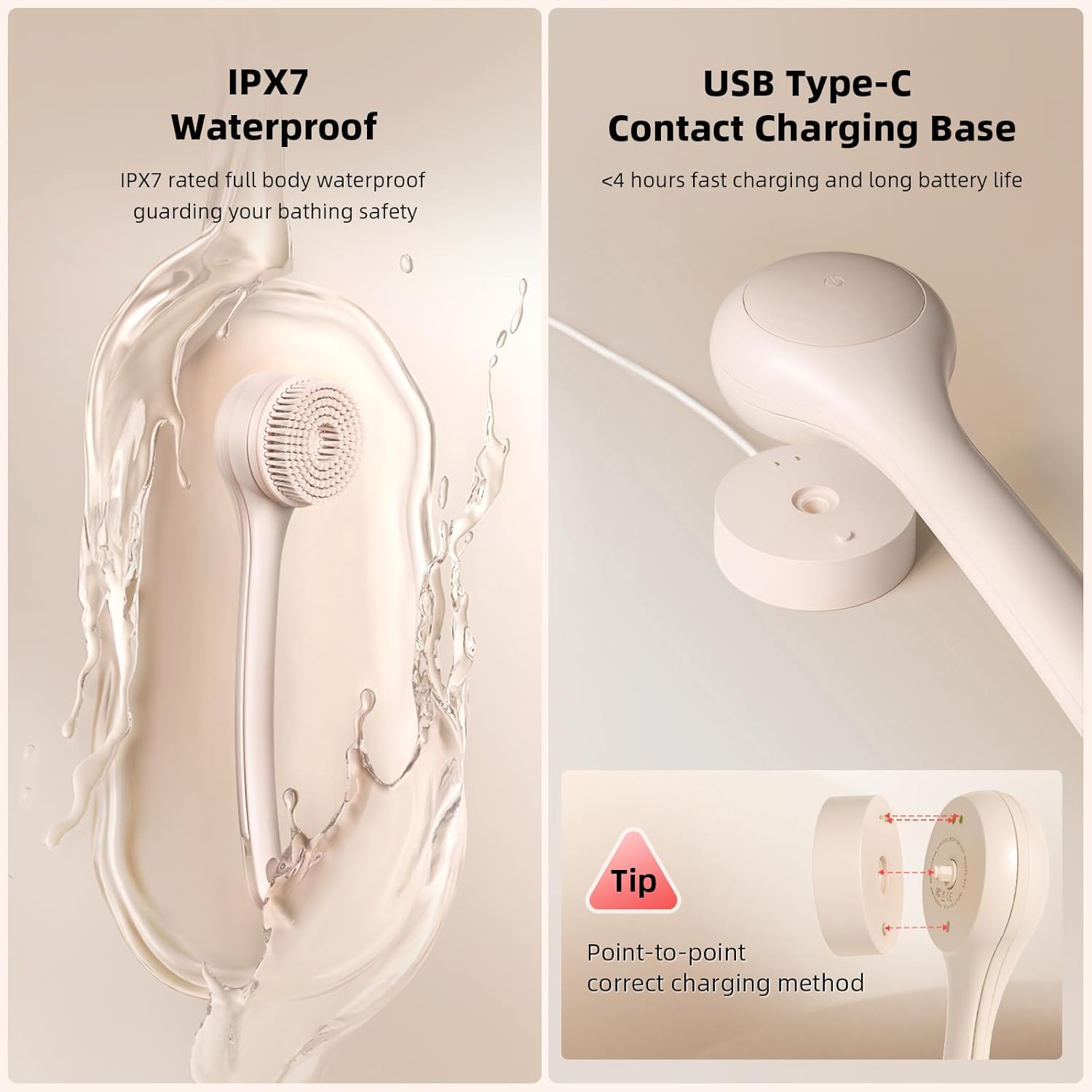 4-in-1 Electric Bath Brush Body Back Scrubber Waterproof Exfoliating Massage Spa USB Rechargeable Soft Bristles SG Stock